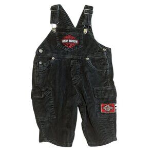 Infant Black Corduroy Overalls 12M Harley Davidson Style Cargo Pockets Logo